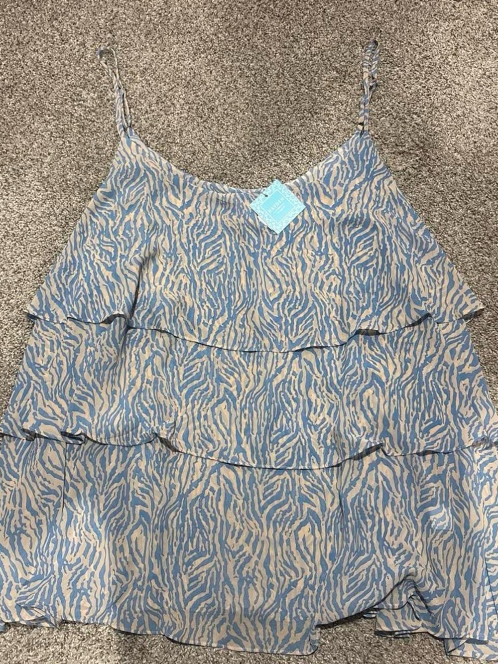 Tiered Zebra-Print Cami Top in Blue and Cream